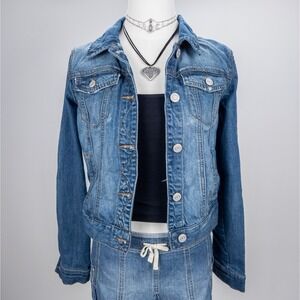 Mudd‎ Y2K Light Wash Denim Jacket - Fitted 2000s Jean Trucker Style